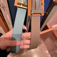 Men's Designer Luxury Belt with Smooth Buckle, Double-Sided Genuine Top-Grain Leather, Casual Business Belt