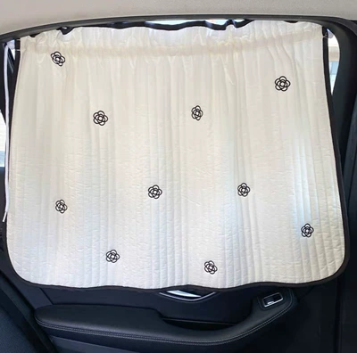 Car curtains | Cute Cartoon Car Sunshade - quilted-hemming-embroidered-curtains-camellia