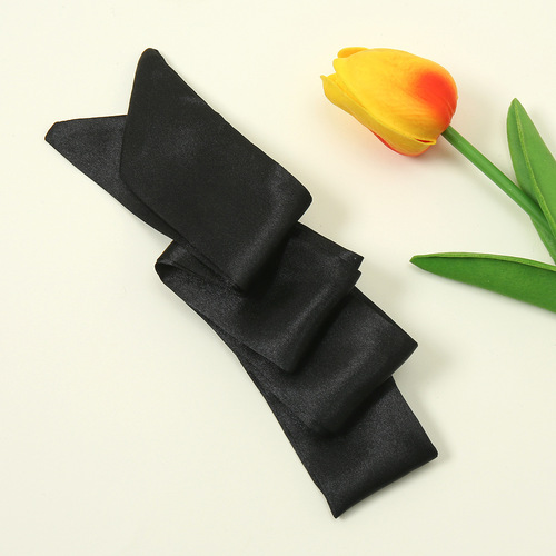 Korean style solid color narrow long silk scarf Satin multi-purpose narrow scarf Korean popular women's small scarf ribbon