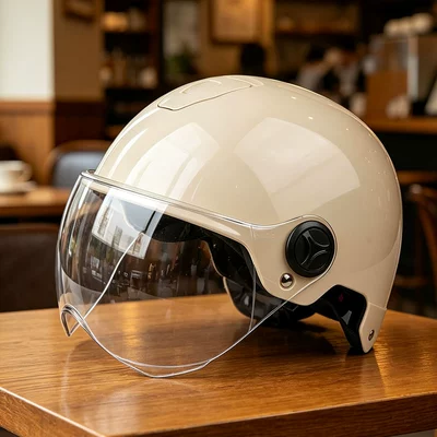 Motosiklet kaskı (dəbilqə) Sun Protection Half Helmet, Anti-Fall Safety - khaki-transparent-short-mirror