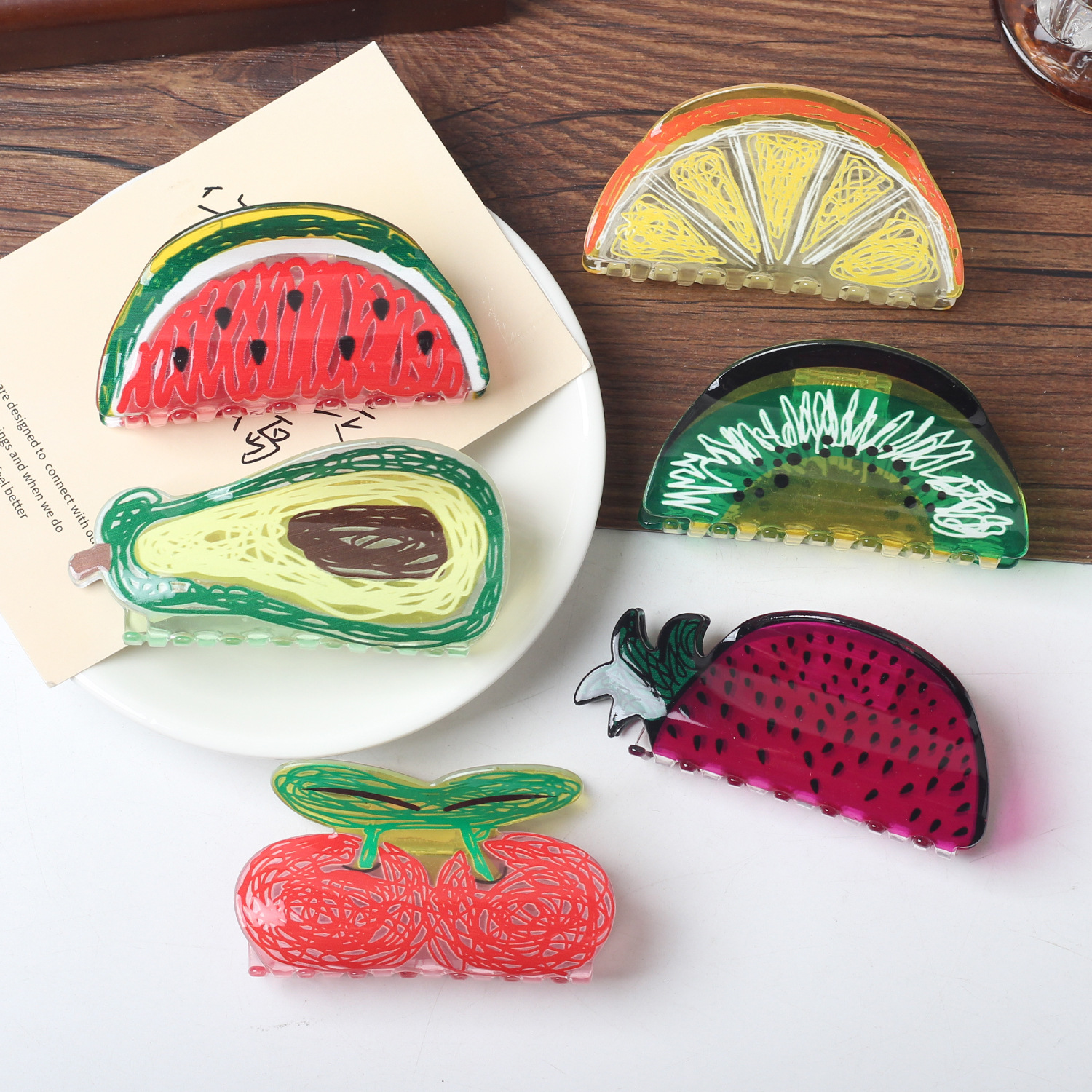 Clip de agarre de la serie de frutas de acrílico coreano, tendencia de moda personalizada, horquilla de tiburón, accesorios para el cabello, sombreros