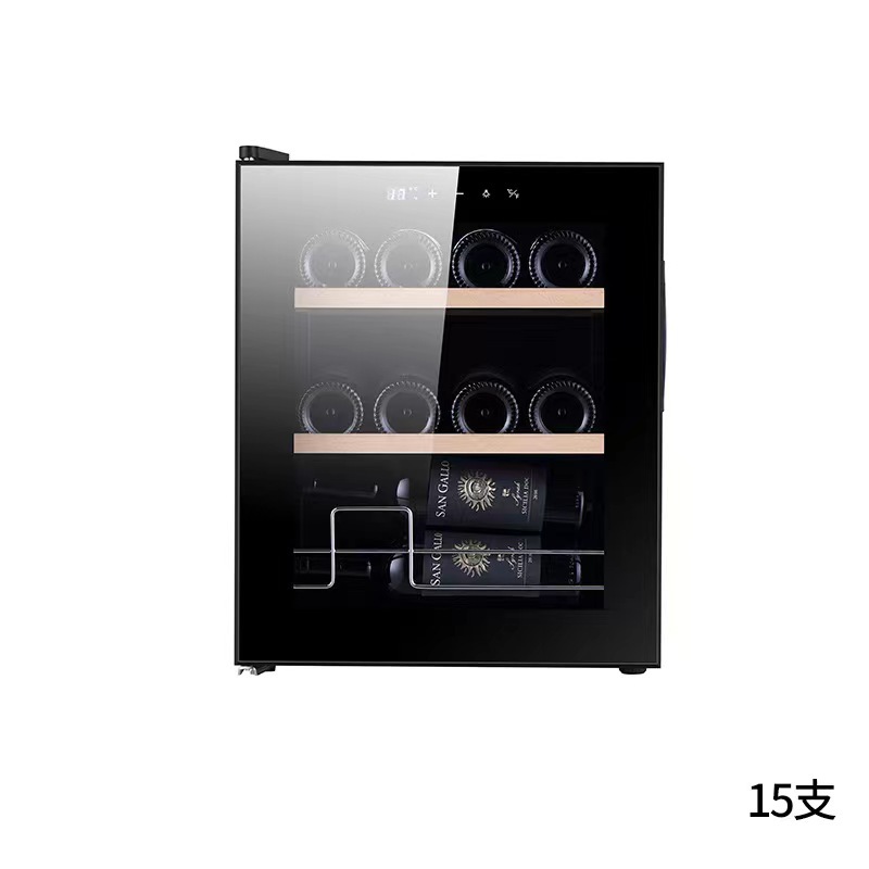 Gabinete de vino doméstico Petier, refrigerador, puerta de vidrio transparente de una sola puerta, 15 bebidas pequeñas, té, refrigerador de vino