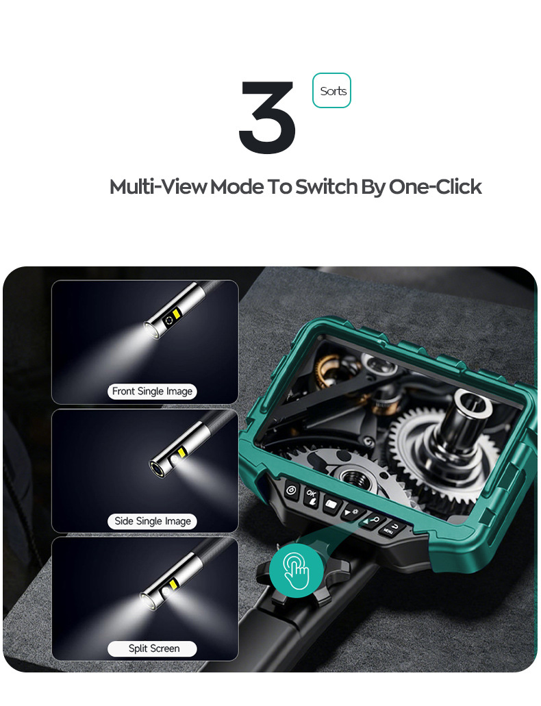 Industrial endoscope, dual lens, 360° rotatable, 7 inch screen, HD