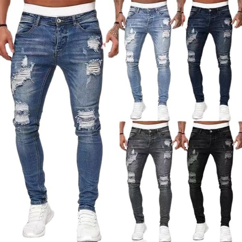 Trendy ripped jeans for men, new style skinny pants, tailored cross-border European and American products exclusively available on Wish and AliExpress
