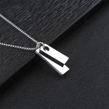 男士项链跨境不锈钢光面双牌简约几何吊坠毛衣链女饰品批发不掉色