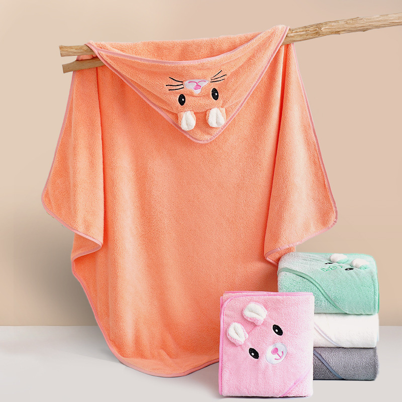 Baby Bath Towel Class a Cape Coral Velvet Absorbent Cape Quilt Hooded Kidsren's Towel Wholesale Manufacturer Super Soft