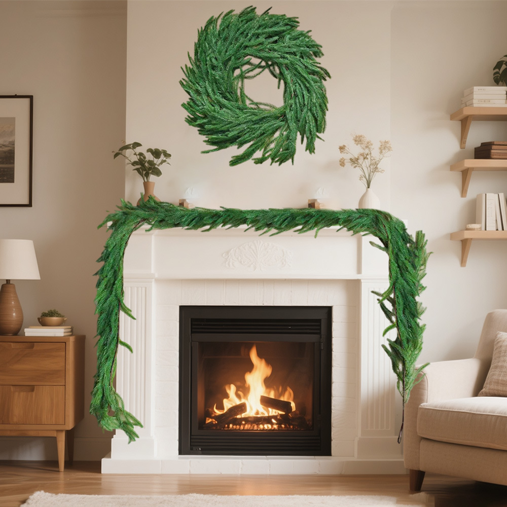 Transfronterizo amazónica imitación aguja de pino caña decoración navideña cipred pino zorro puerta colgante guirnaldas colgando pared