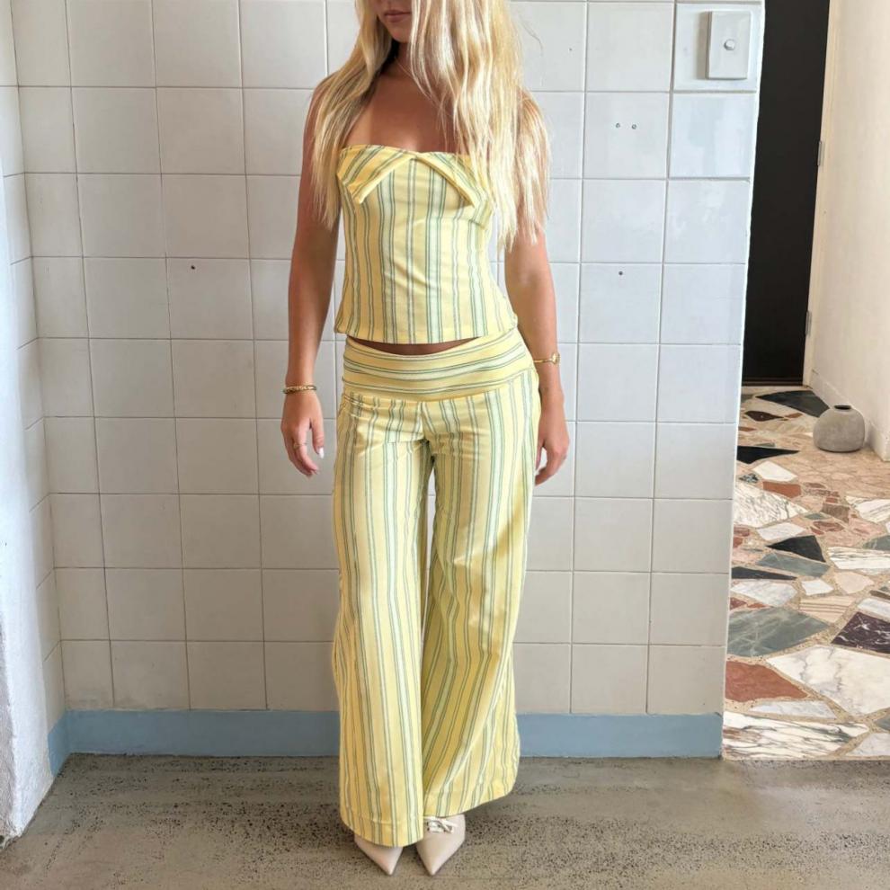 Women's Halter Neck Striped Lounge Set With Tie-Waist Top And Wide-Leg Pants | Soft Summer Loungewear_ecoleips.com