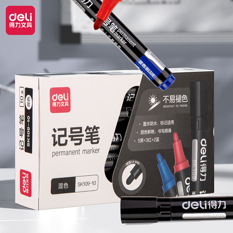 Deli Marker Pen, Oil-Based Marker Pen, Black Ink, Durable for Express Delivery and Cds, Not Easy to Fade or Erode, Wholesale