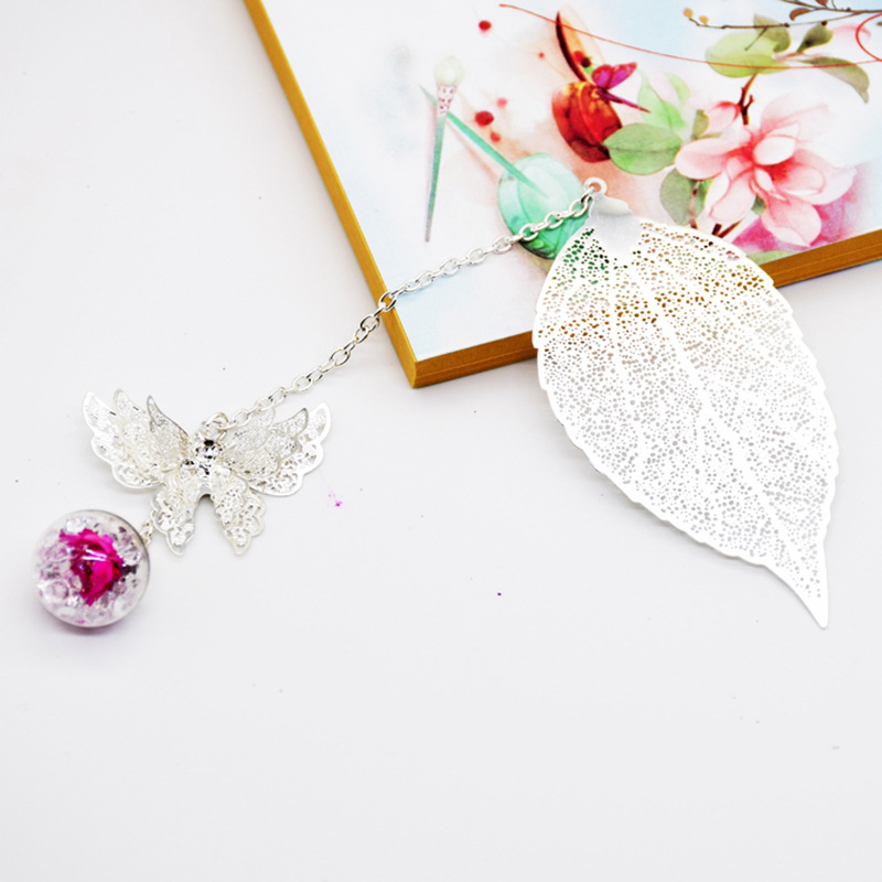 Estilo chino clásico metal pluma marcador lindo material de latón mariposa flor eterna papelería creativa regalo al por mayor