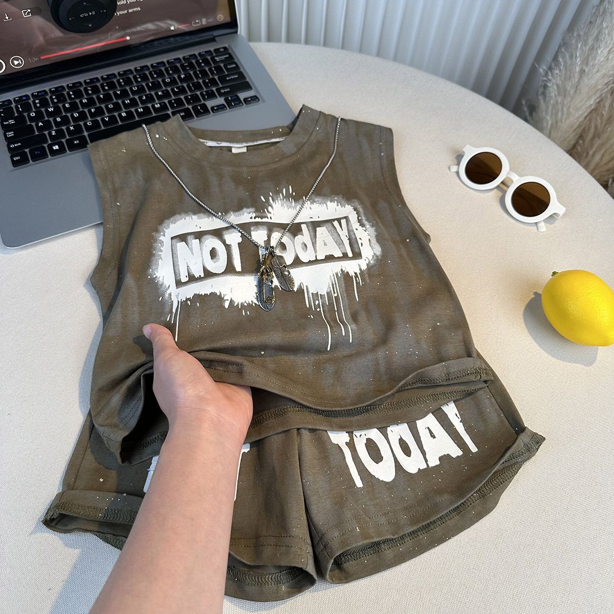 Children's Summer Vest Set Boys' Summer Outfit New Stylish Baby Thin Sleeveless Two-Piece Trendy