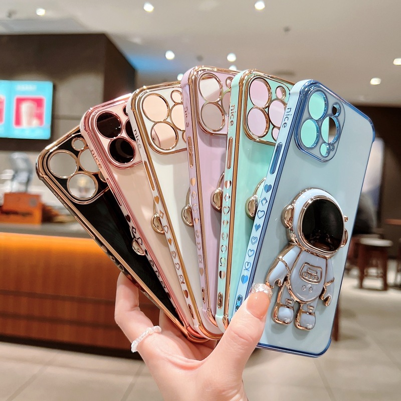 New Hot Model Suitable for Iphone17 Astronaut Stand Mobile Phone Case Apple 15P/16 Side Electroplating Protective Cover