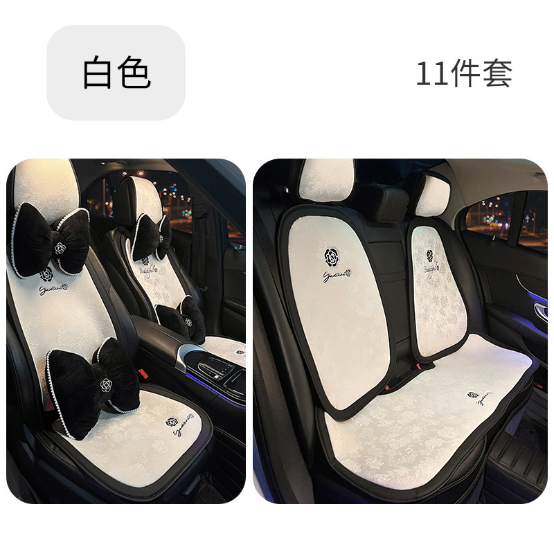 汽车坐垫四季通用高级感山茶花单片亚麻座垫冬季车内座椅套女士|undefined