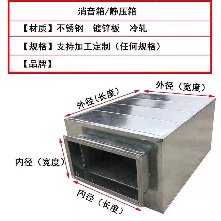 消声消音箱静压箱复合微孔阻抗风机管道降噪工业排风方形矩形镀锌
