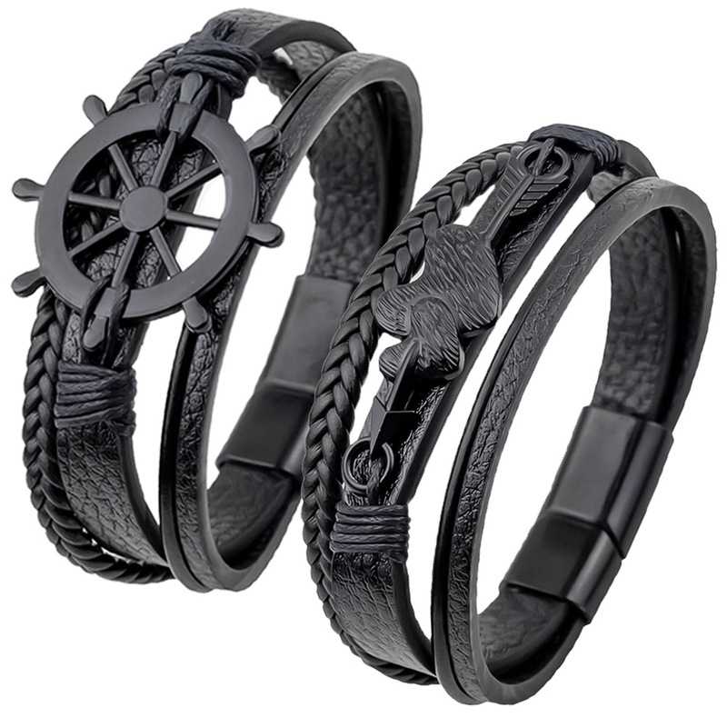 Cross-Border Black Series Bracelet, One Arrow through the Heart Wing Bracelet, Leather Jewelry, Magnetic Buckle Leather Bracelet, Guitar Rudder