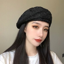 韩国ins蕾丝贝雷帽子女日系春夏季时尚透气百搭街头潮蓓蕾画家帽