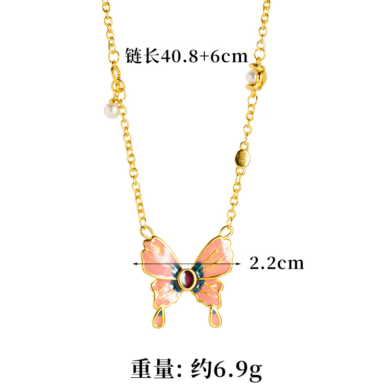 Vietnam Shajinshan Wild Tea Butterfly Collar Moda femenina Advanced Sense Ventana vacía Esmalte Butterfly Juego exquisito de tres piezas con accesorios