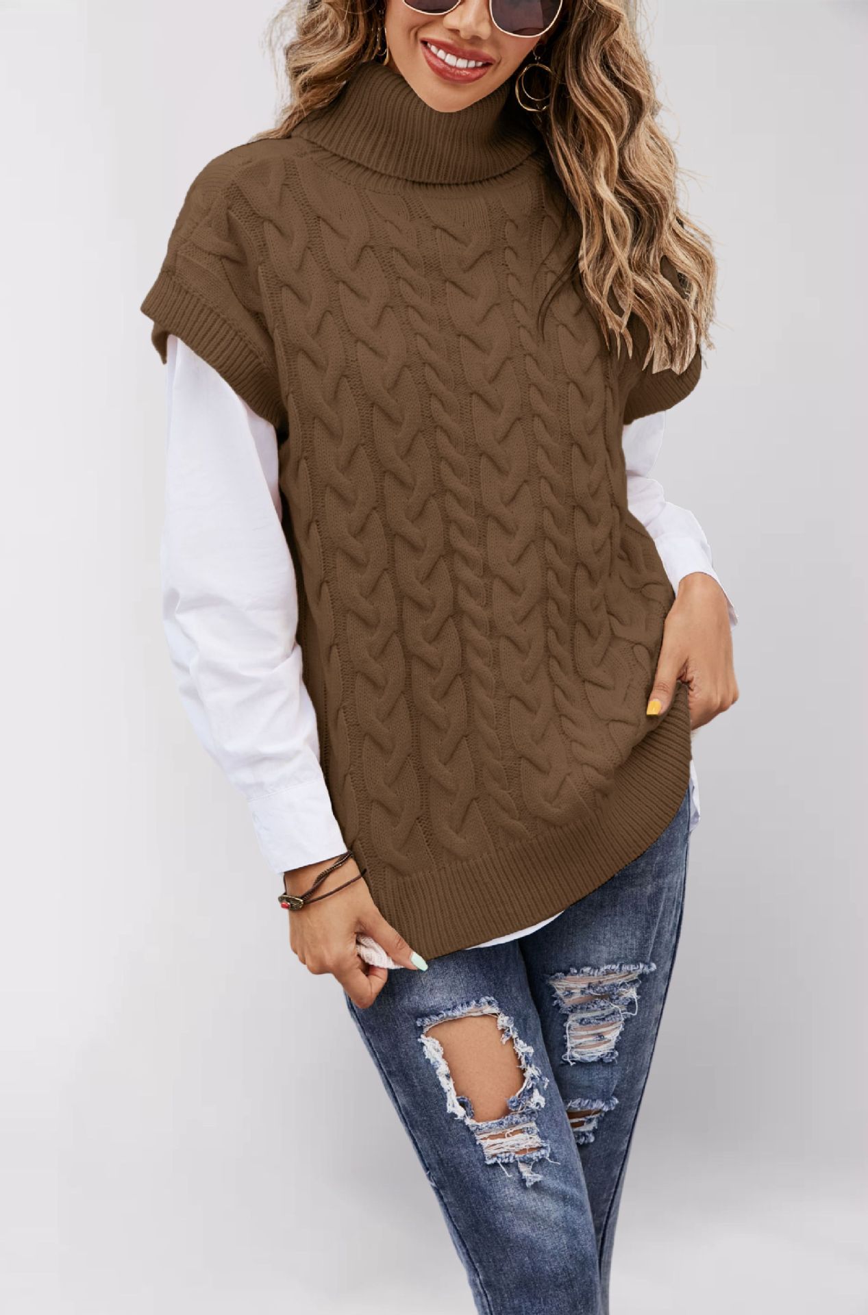 Suéter de punto sin mangas con cuello alto y cordones, estilo holgado, para mujer, moda transfronteriza de comercio exterior Amazon, otoño-invierno 2026 image 9