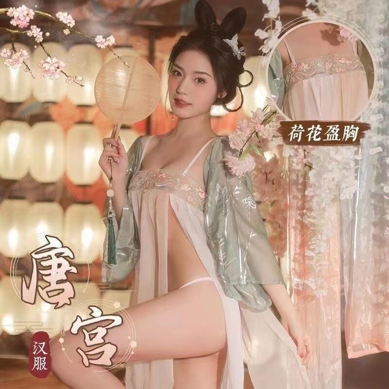 Sexy Underwear Perspective Antique Court Hanfu plus size Temptation suit Sexy Dunhuang Flying Belly Tube-length Dress