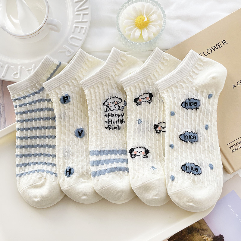 Socks Women's Short Socks Summer Hollow Breathable Thin Sweet Ultra Light Cute Cartoon All-match Odor-proof Student Socks Shu