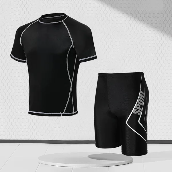 Adult swimsuit men's two-piece suit men's sun protection short sleeve surfing snorkeling suit casual beach men's swimsuit