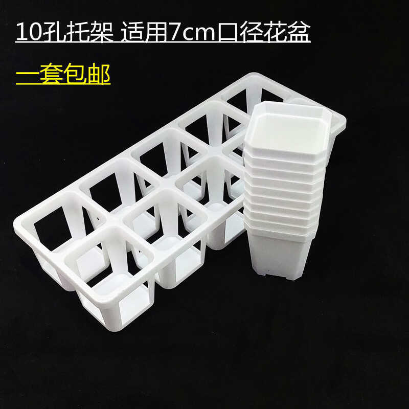 6.5/7 Square Succulent Plastic Flower Pot with 10 Compartments for Water Collection and Organization Bracket, Small Square Pot Shelf Tray for Lithops