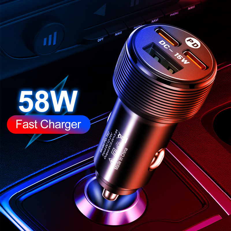 3A car charger USB 2 PD one drag three multi-interface mobile phone car car charger cross-border wholesale