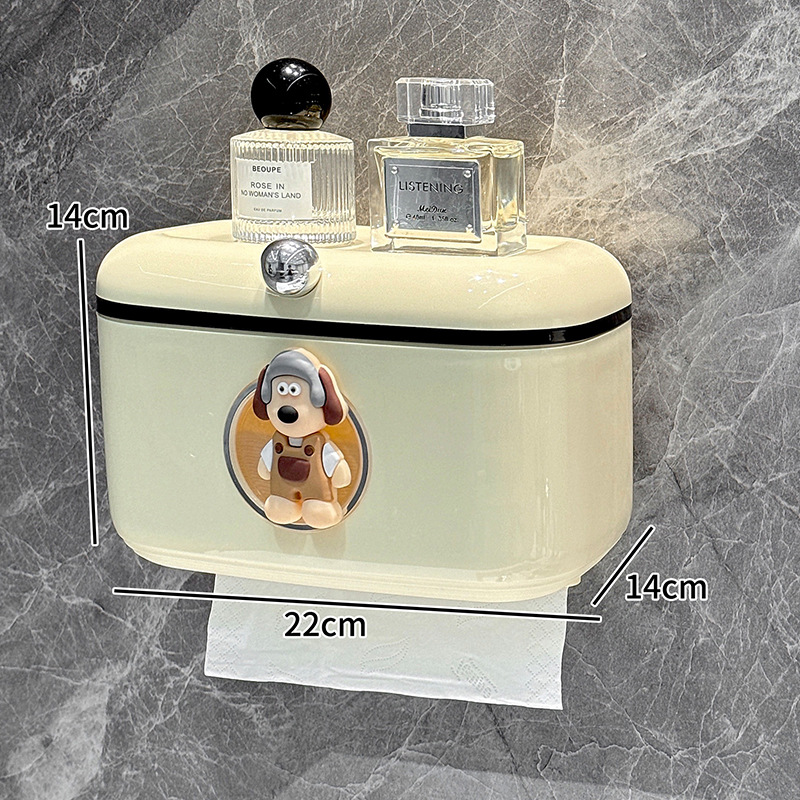 Caja de pañuelos para inodoros, caja de papel higiénico impermeable sin perforaciones montada en la pared, caja de dibujo creativa de alto valor para el baño