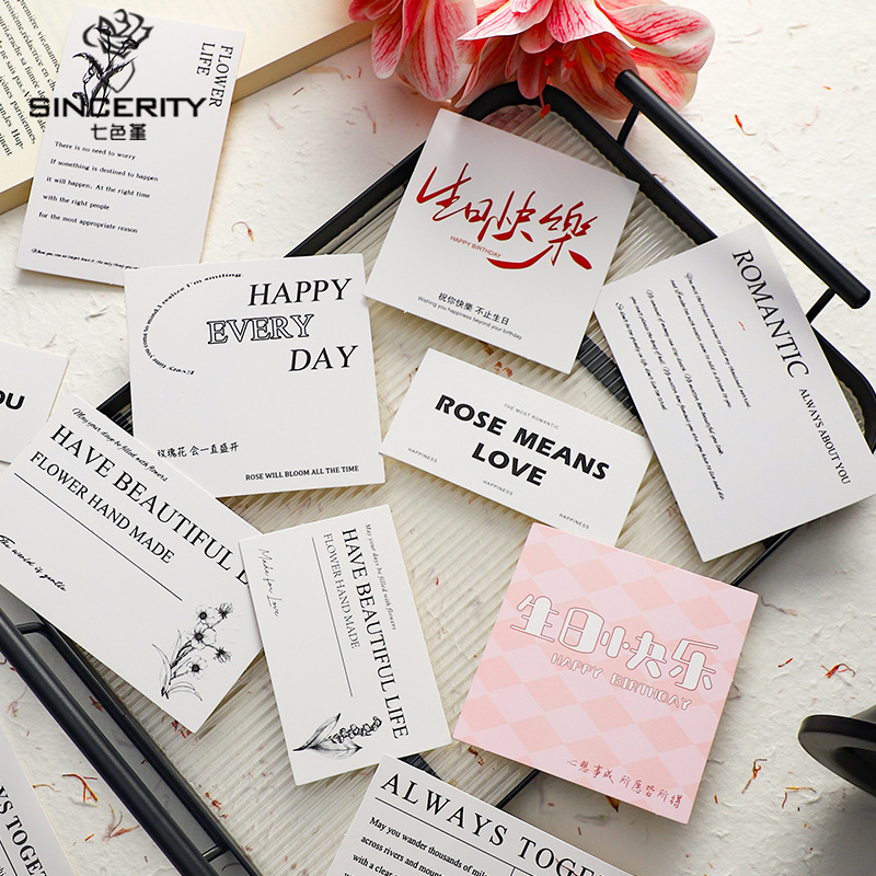Tarjetas de flores de siete colores ins simple colección de tarjetas de regalo de flores tarjetas de felicitación de texto romántico tarjeta de felicitación carta postal