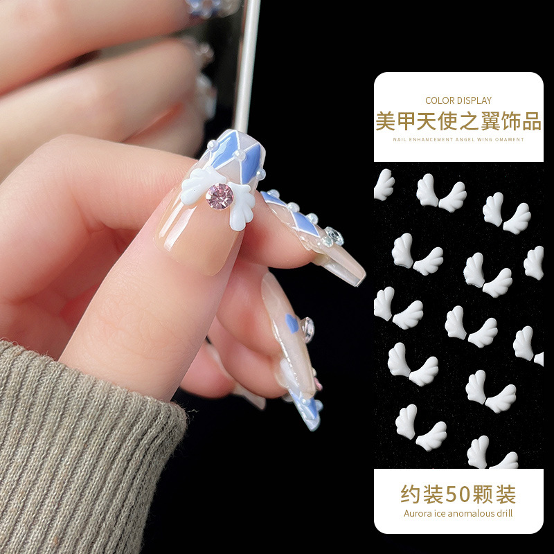 Manicura mini alas pequeñas joyas alas de Ángel resina tridimensional linda chica decoración de uñas Blanco 50 piezas mezcladas