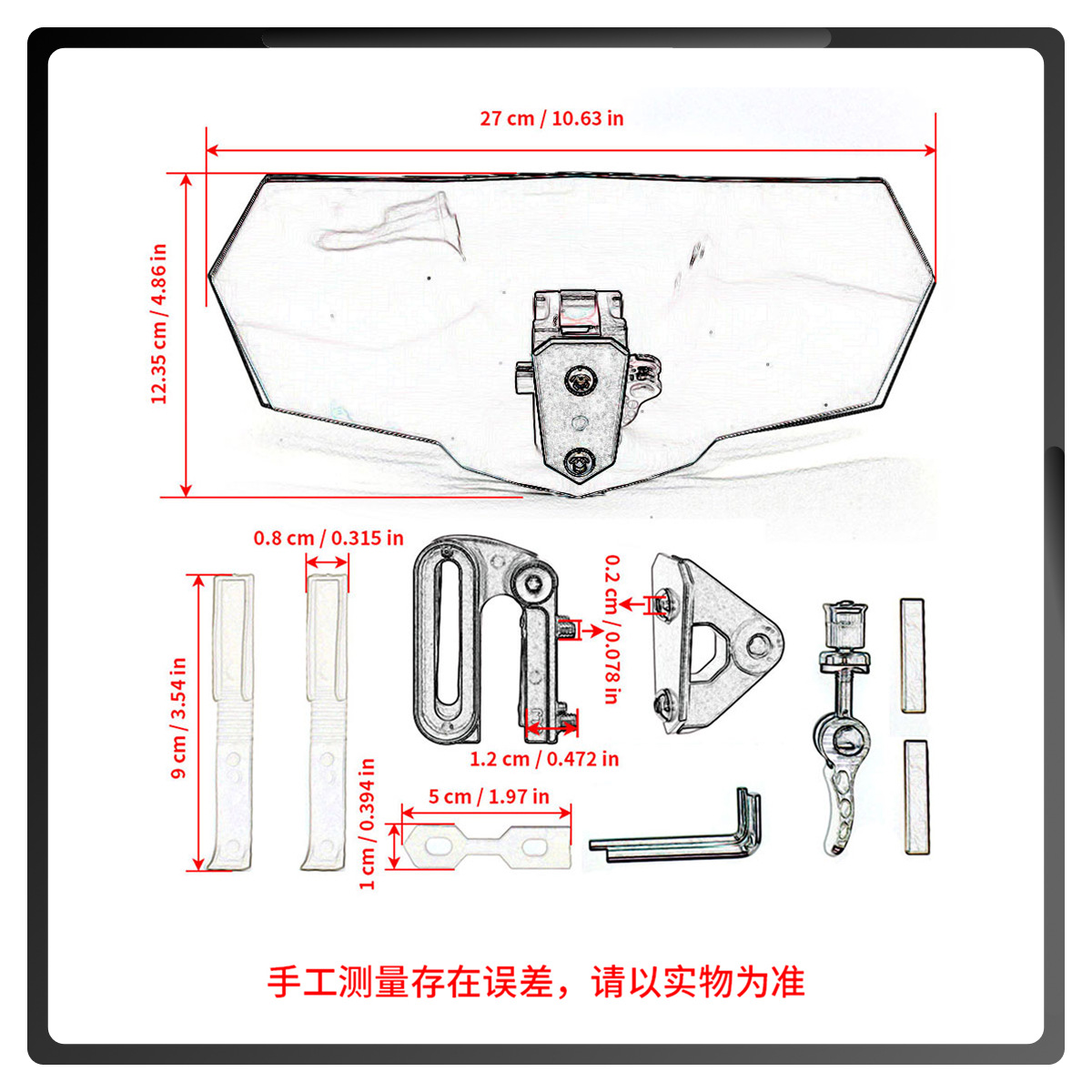 Universal Motorcycle Modification for Increased Wind Protection, Height-Adjustable Small Windscreen, Adjustable Windshield