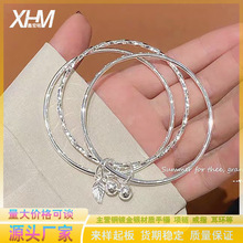 三生三世手镯女时尚百搭设计时尚新款三环铃铛叶子手环银饰送女友