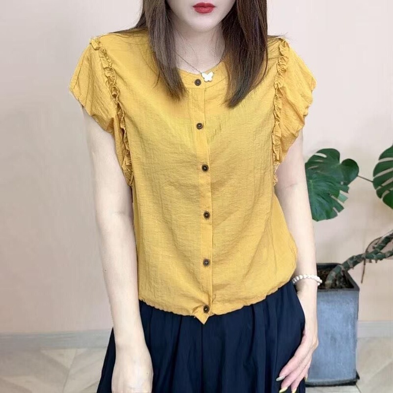 Trendy New Fashion Summer Versatile Loose Slimming French-Style Blouse with a Sense of Design for Moms, Suitable for Dropshipping