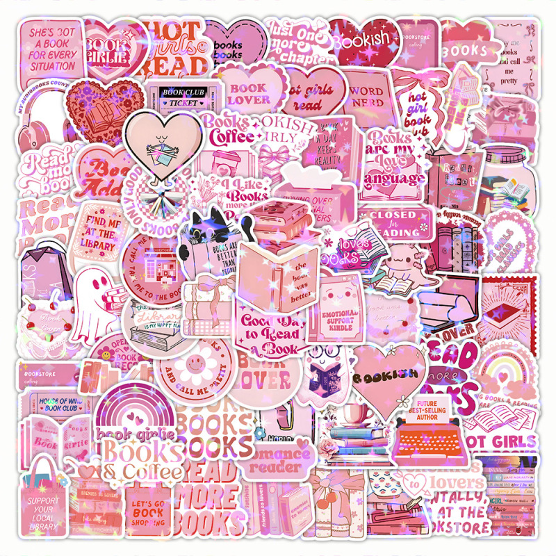60-120张Pink Bookish涂鸦贴纸粉色阅读装饰笔记本行李箱跨境贴画|undefined