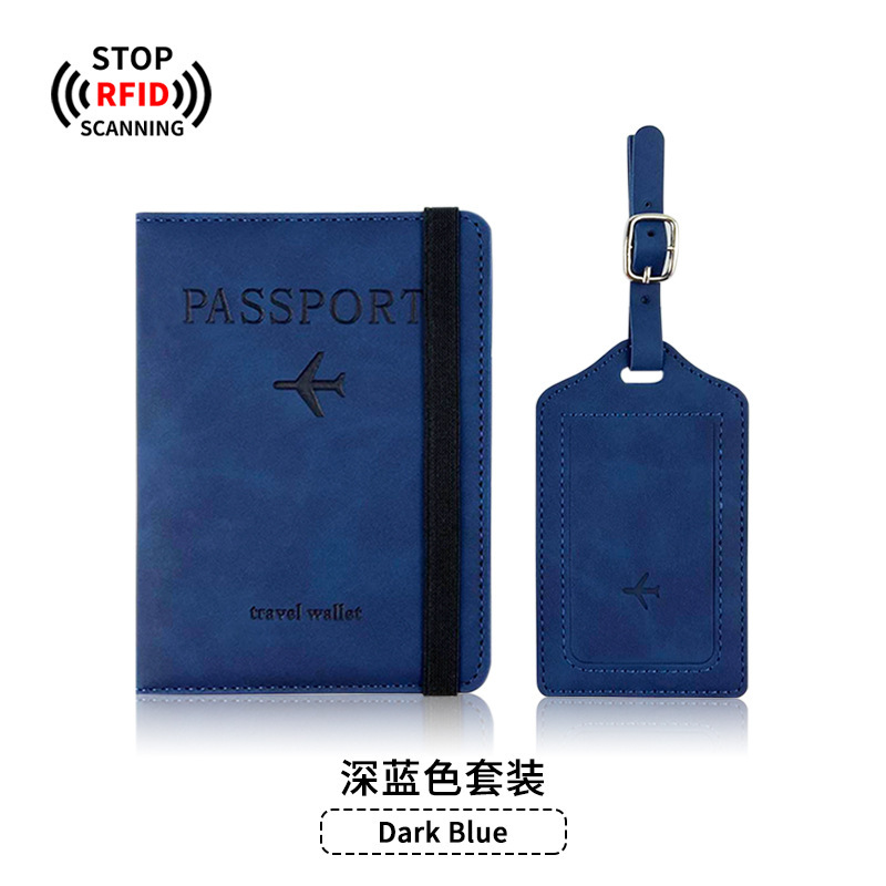Bolsa de pasaporte antimagnética de piel de pu juego de etiqueta de equipaje cepillo antirrobo de cuero clip de pasaporte rfid bolsa de identificación en stock cubierta de pasaporte