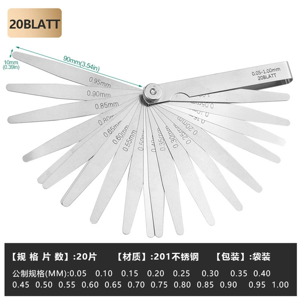 20BLATT stainless steel feeler gauge 0.05-1.00mm