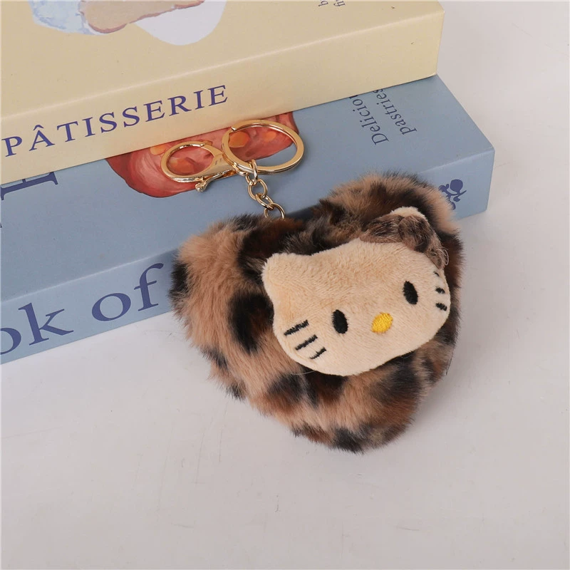 Брелок-игрушка Hello Kitty в виде сумочки, сердце принт леопард, подвеска из искусственного меха