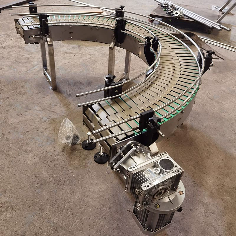 Плоский цепной конвейер с поворотом на 90 и 180 градусов для линии транспортировки напитков в банках, поставщик поворотных цепных пластин