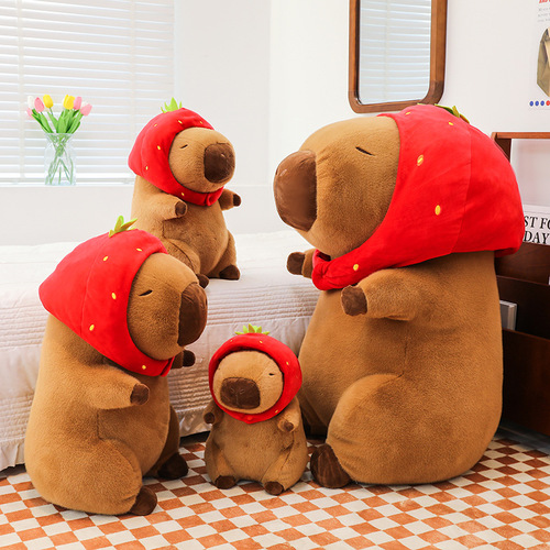 Cute and Cute Strawberry Hat Removable Capybara Plush Toy for Girls Creative Sleeping Doll