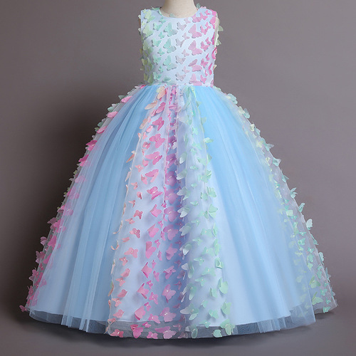 Girls' dresses, evening dresses, mesh puffy dresses, long dresses, sleeveless princess dresses, host dresses, performance clothes