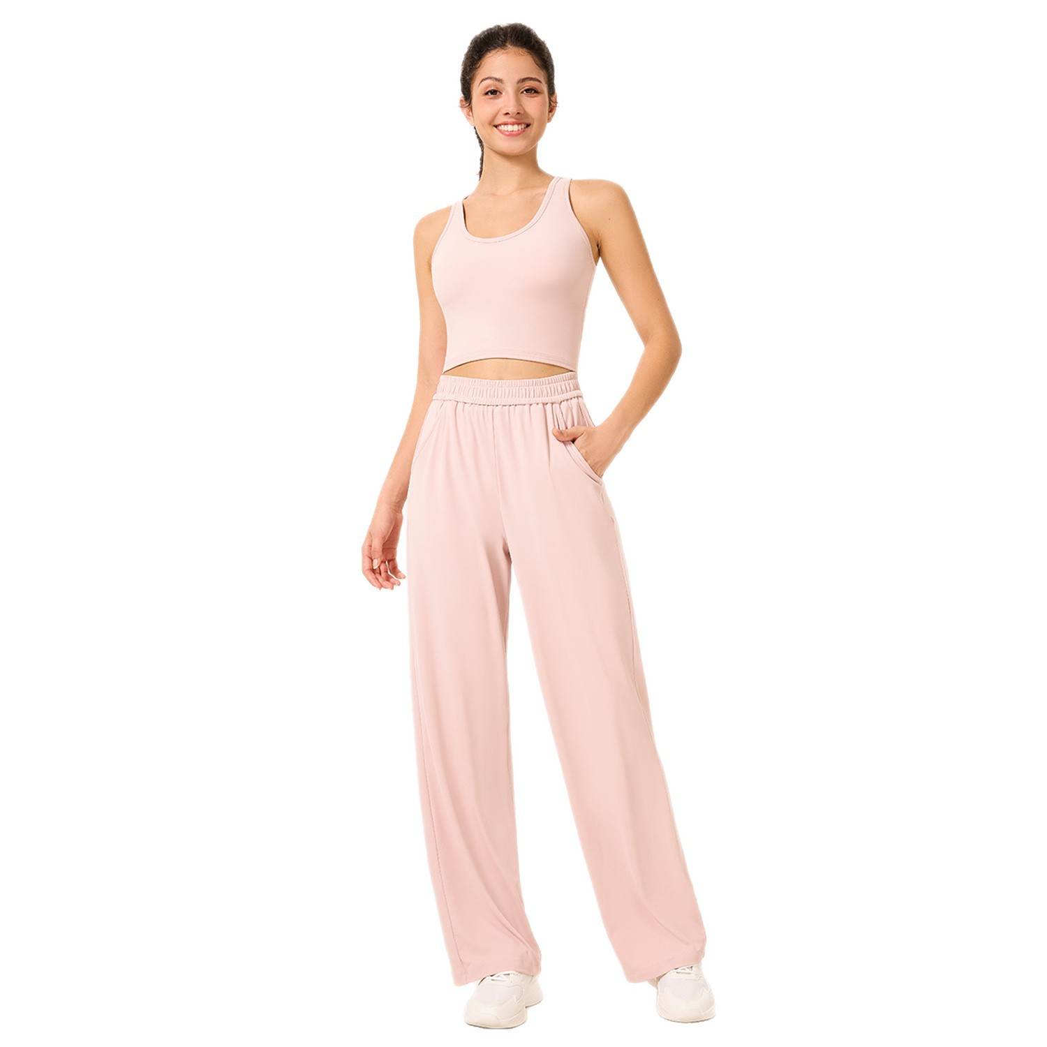 Yoga deportivo de dos piezas set pantalones sueltos al aire libre casual cool chaleco deportivo sin bra elástico