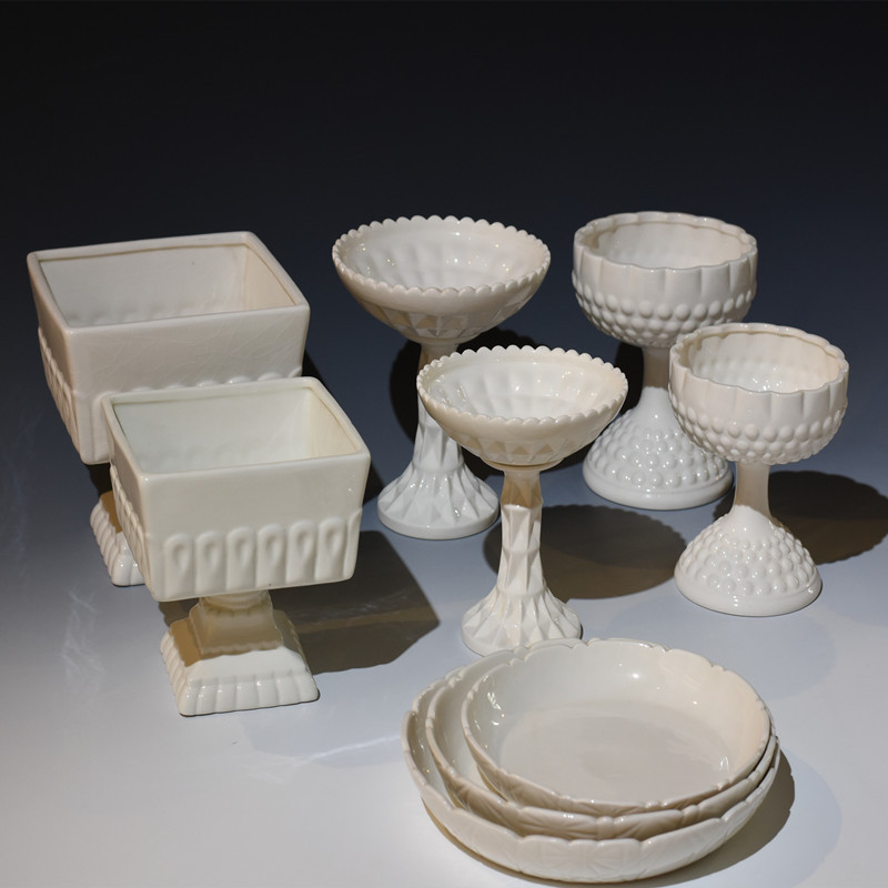 工厂直营跨境定制欧式简约色釉储物盘高脚果盘果碟异型可印制logo