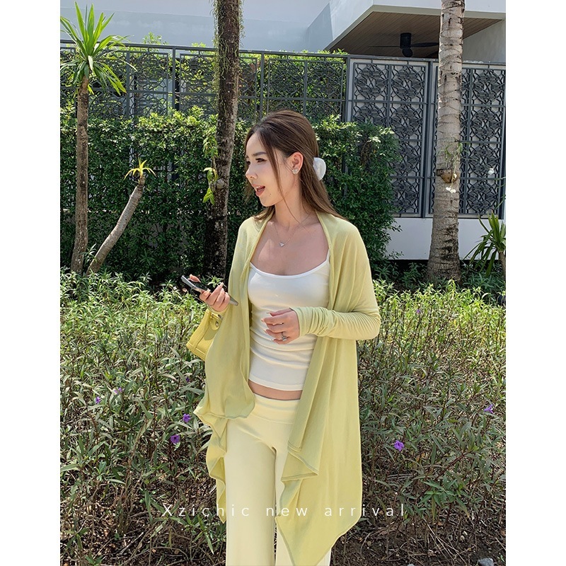 Xzichic RO风开衫2.0天丝羊毛下摆不规则披肩领针织衫女春夏防晒|undefined
