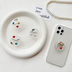 Colorful gem diamond water drill round INS style phone case desktop stand air cushion back sticker, retractable and portable