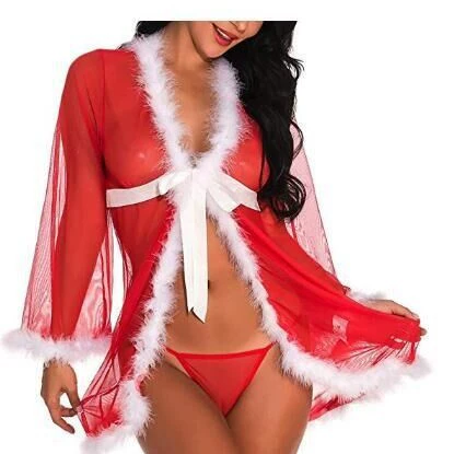 Европейское и американское эротическое белье большой размер шерстяной сетки прозрачный кардиган халат рождественский костюм сексуальная ночная юбка 159