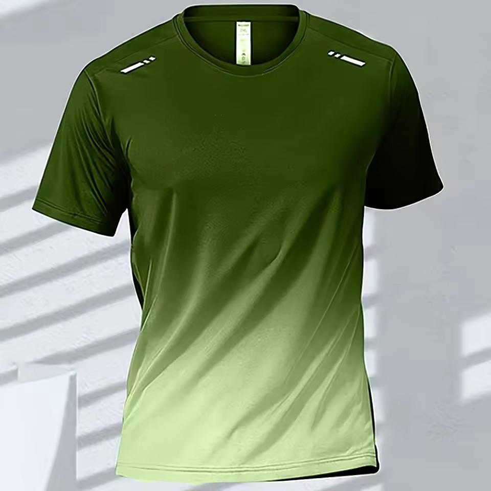 Trend gradiente 3D impresión digital para hombres deportes de verano malla suelta transpirable manga corta cuello redondo camiseta