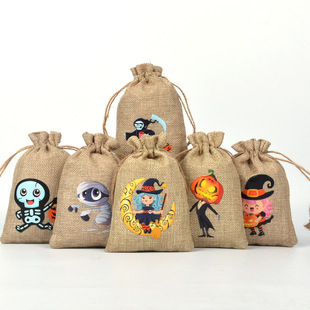 New Halloween Luminous Hemp Bag Holiday Gift Candy Gift Box Packaging Storage Interior Decoration Hanging Bag