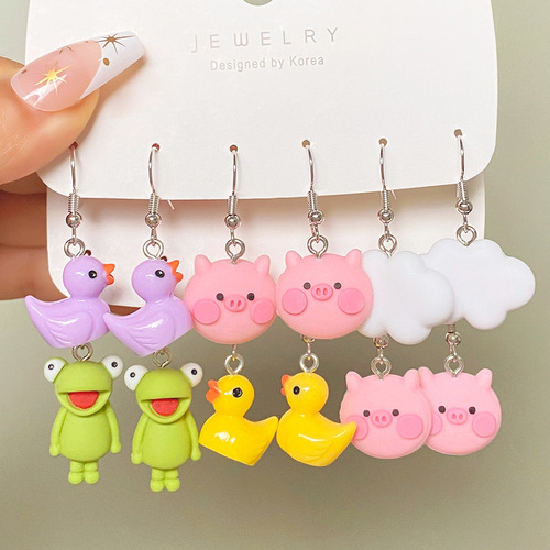 Creative Butterfly Cloud Little Duck Earrings Pendant Dripping Glaze Mushroom Earrings Children's Cartoon Fun Earrings Wholesale