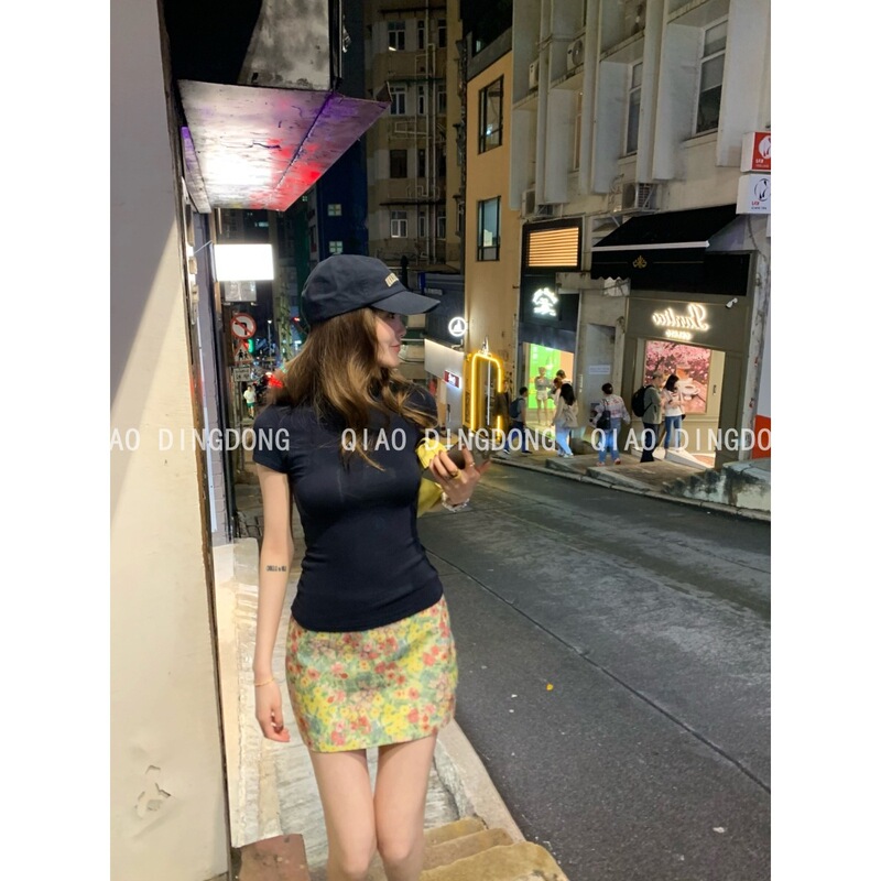 蘑糯糯 多色圆领短袖T恤女夏季基础百搭纯欲辣妹修身显瘦舒适上衣|undefined