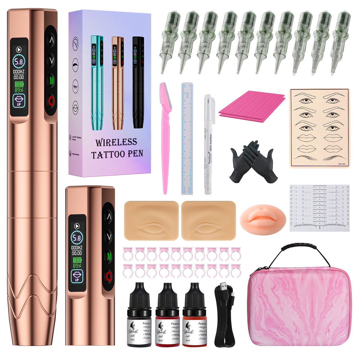 Máquina de Tatuaje Inalámbrica Multimodo de Doble Batería para Cejas, Labios y Delineador de Ojos, Juego Completo de Herramientas para Tatuajes Pequeños Todo en Uno